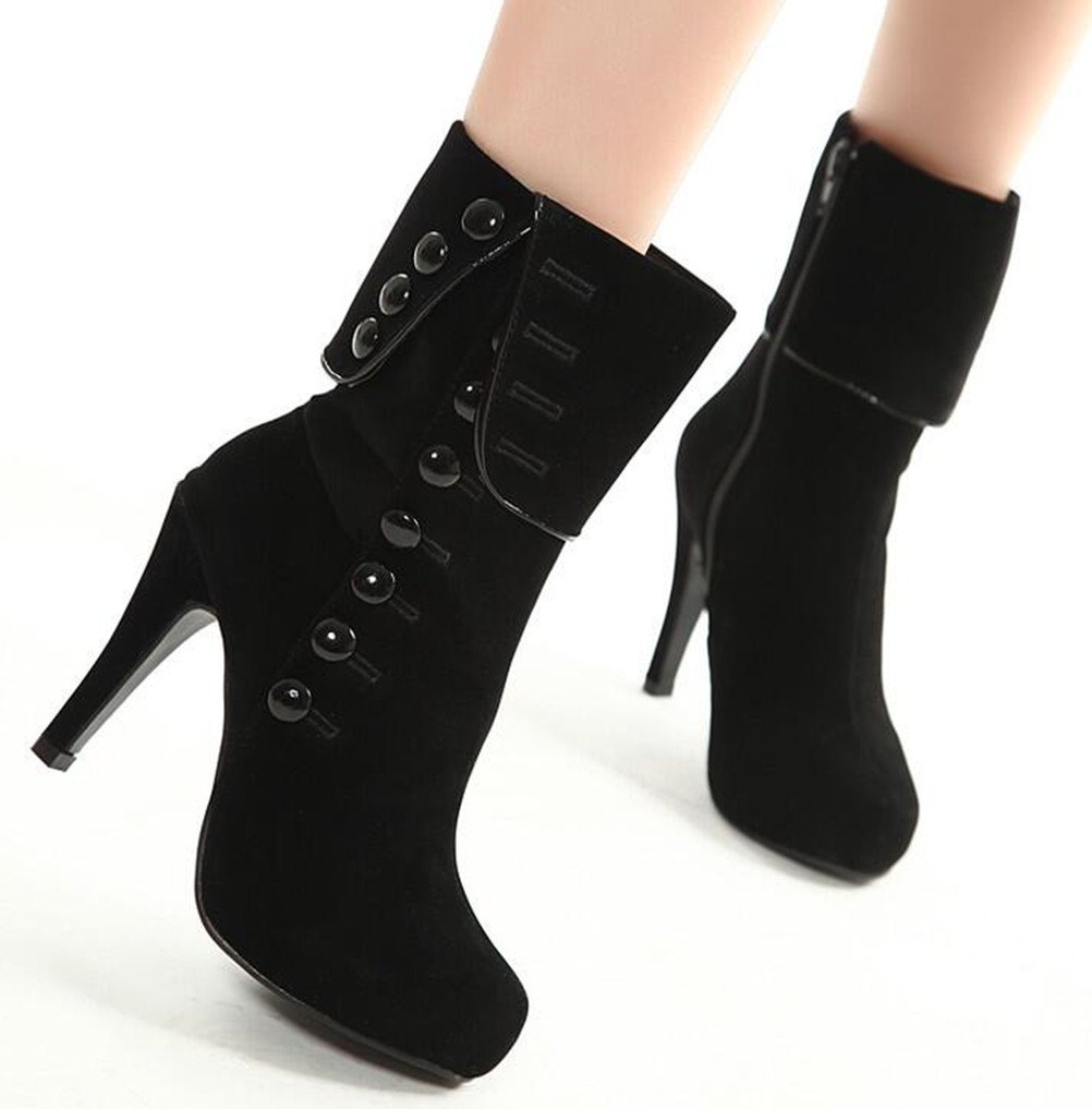 DADAWEN Womens Pointed Toe Chunky Block Heel Ankle Boots Back Zipper Faux Suede Booties Ankle Booties - Image 3