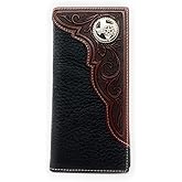 Western Premium Genuine Leather Tooled Men's Long Bifold Wallet premium cowboy wallets in 2 colors (Black Texas state map)