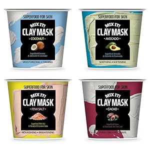 FARMSKIN Super Food Mix it! Clay Mask Facial Clay Masque Set (Pack of 4), CLAY4