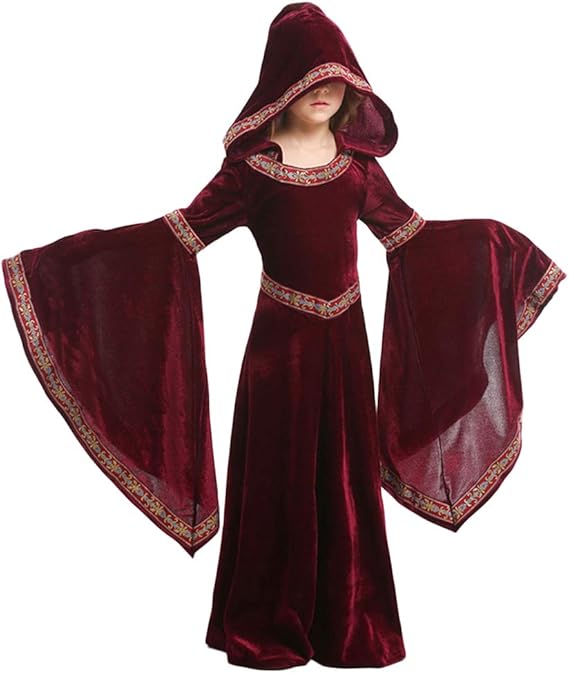 Amazon Mrcos レディース ロング ドレス 中世風 ワンピース 長袖 貴族 ドレスフード付き ハロウィーン パーティー 子供用 ワンピース チュニック 通販