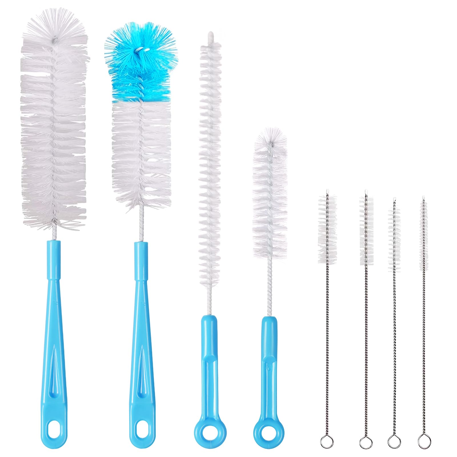 Vicloon Bottle Brushes, 8Pcs Multipurpose Bottle Cleaning Brushes Non-Scratch Water Bottle Cleaner Set for Baby Bottle Tube Pipe Flask Straws Brush (Blue)