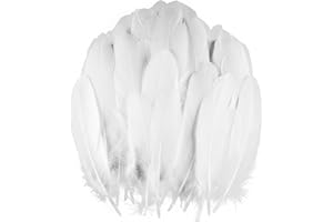 UNEEDE 120Pcs 6-8 Inch White Feathers, Natural Goose Feathers for DIY Wedding Decorations, Halloween Decoration,Angel Wings & Fairy Crafts