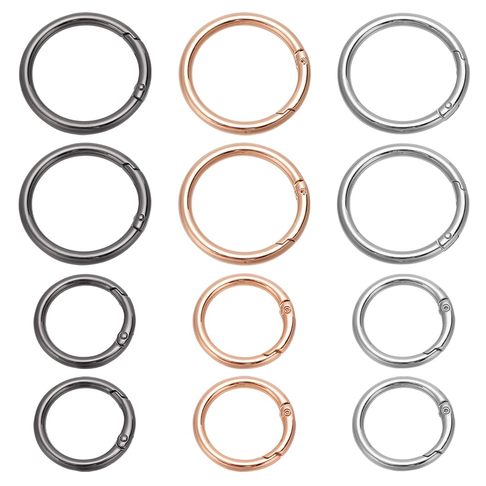 WADORN 12pcs Metal O Rings, 3 Colors Alloy Round Spring Snap Hook Clip Trigger Buckles 33mm/47.5mm Spring Keyring Buckles for Keychains Purse Handbag Jewelry DIY Craft Making Accessories