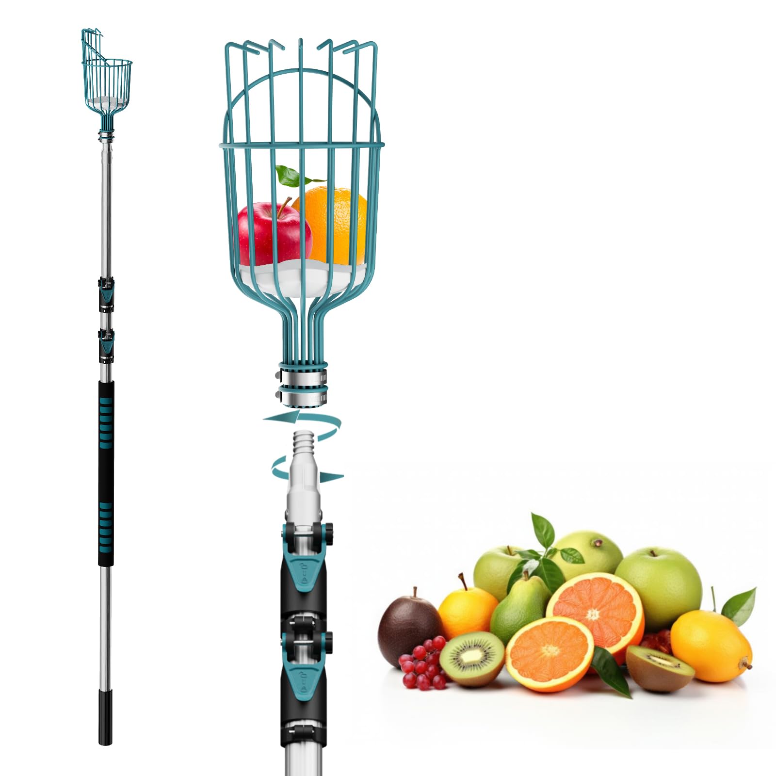 Photo 1 of Telespro 12FT Telescoping Fruit Picker (20+ Foot Reach) | Lightweight High-Grade Aluminum Extension Pole with Easy Attach Twist-On Apple Basket | Durable Fruit Picking Tool