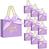 Nimbbex 50Pack Thank You Bags with Handles, 5.5x4.7x2.5 Inches Small Gift Bags with Bow Ribbon, Mini Party Favor Bags for Wedding Baby Shower Birthday (Purple)