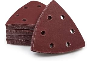 SPEEDWOX 50 Pcs Triangle Sanding Pads Hook and Loop 180 Grit Oscillating Sanding Pad 90mm 6 Holes Fit 3-1/2 Inches Oscillatin
