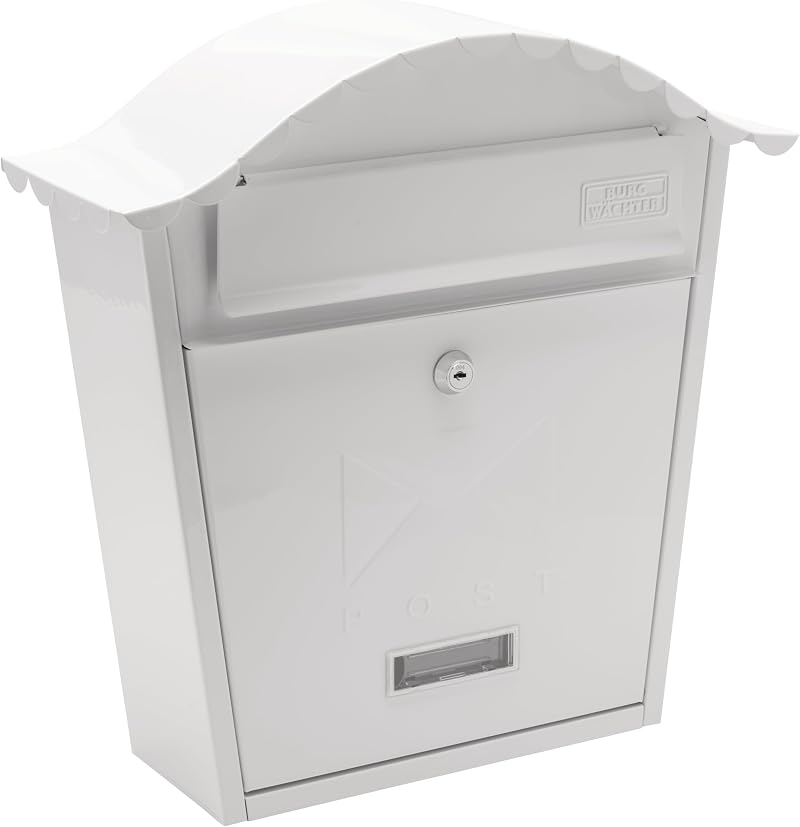 Burg-Wächter MB01 White Classic Wall Mounted Lockable Steel Post Box 36x37x13cm