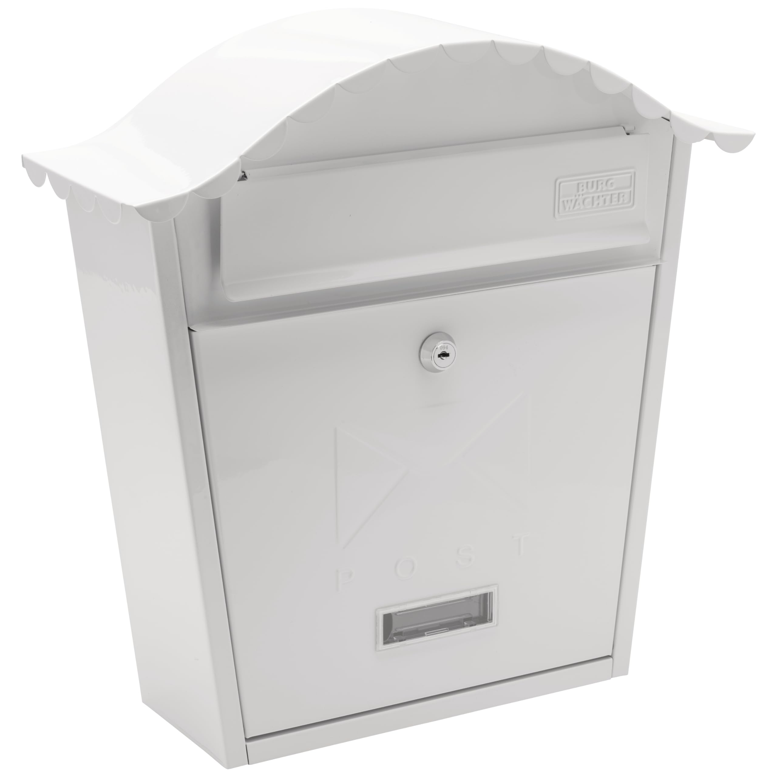 Burg-Wachter MB01 White Classic Wall Mounted Galvanised Steel Lockable Weatherproof Post Box - 36x37x13cm