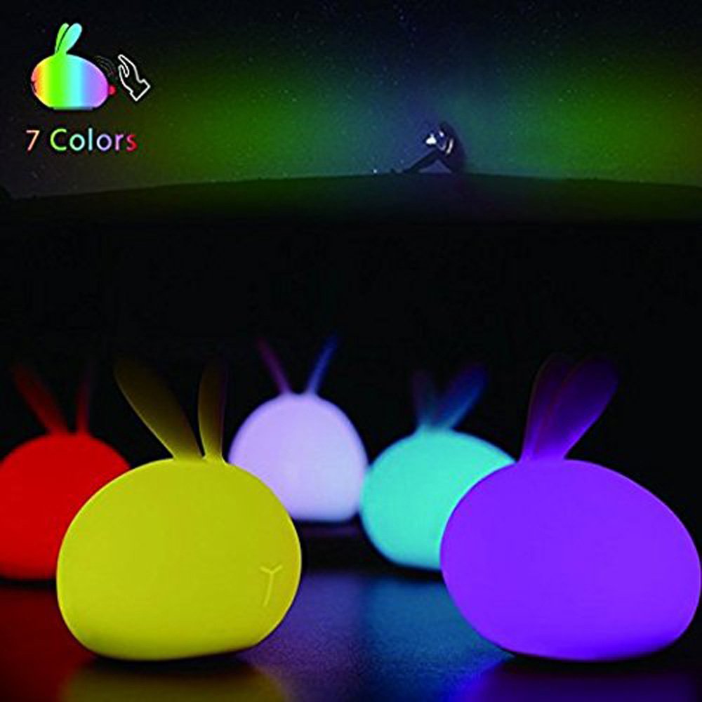 LED Rabbit Night Light - Soft Silicone Cute Rabbit Bunny Lamp with 7 Colors USB Chargeable for Baby kids Children Home Bedroom For Birthday, Christmas, Housewarming, Graduation, Wedding or Gift