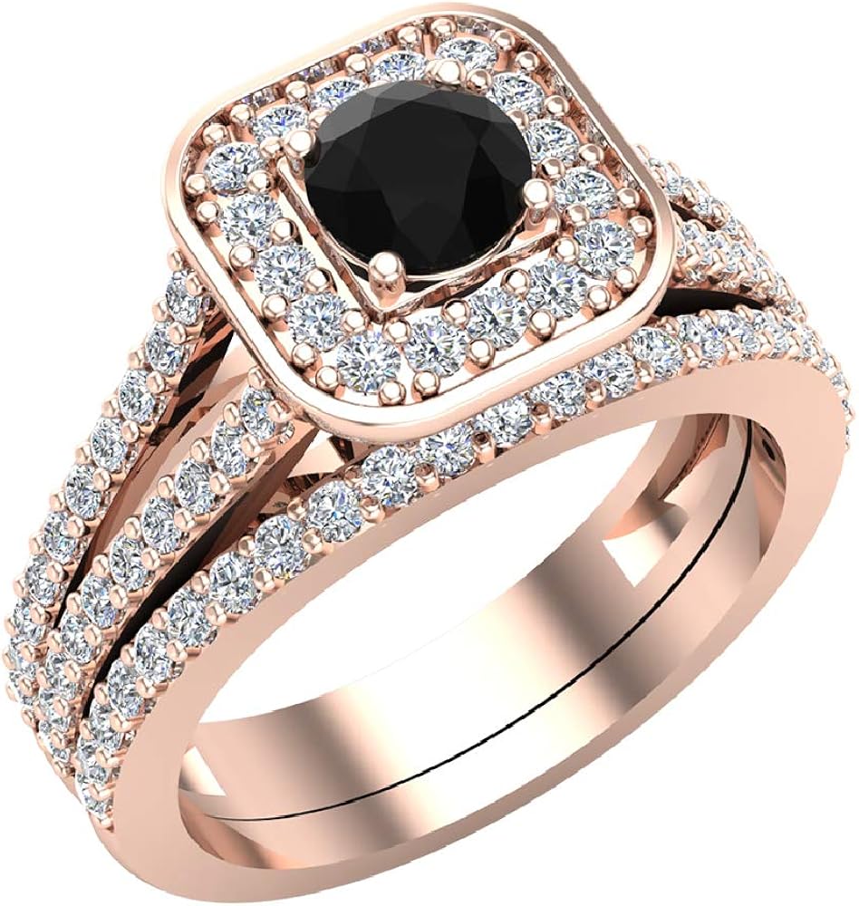 Black Diamond Wedding Ring set Round Cut Black Diamond Cushion Halo