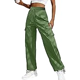 Bsubseach 2026 Linen Harem Cargo Pants Women Wide Leg Parachute Boho Drawstring High Waist Flowy Beach Outfits with Pockets