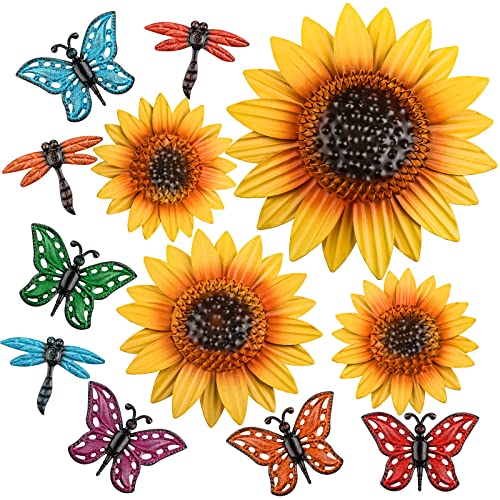 Sweetude 12 Pcs Metal Sunflower Wall Decor, Vibrant Style