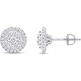 Halo Cluster Stud Earrings for Women Round Lab Created Moissanite or Lab Grown Diamond Small Ear Studs with Screw Back in 14k Gold Plated 925 Sterling Silver Jewelry Gift for Her