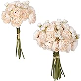 IPOPU Ranunculus Artificial Flowers 2 Bouquets Mini Cream Fake Flowers 12PCS Small Faux Ranunculus Decorative Flowers for DIY Wedding Bouquet Bridal Shower Filler Flowers Decorations (Cream)