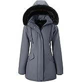 Wyeysyt Womens Winter Puffer Coat Waterproof Thicken Fleece Lined Long Parka Jacket With Faux Fur Detachable Hood