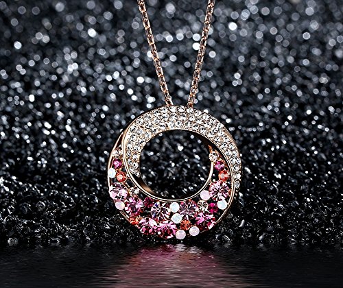 Twin Moons Rose Gold Tone Multi-Stone Pink & Red Swarovski Elements Crystal Twisted Circle Pendant Necklace - Chain Chain 18" + 2" Extender