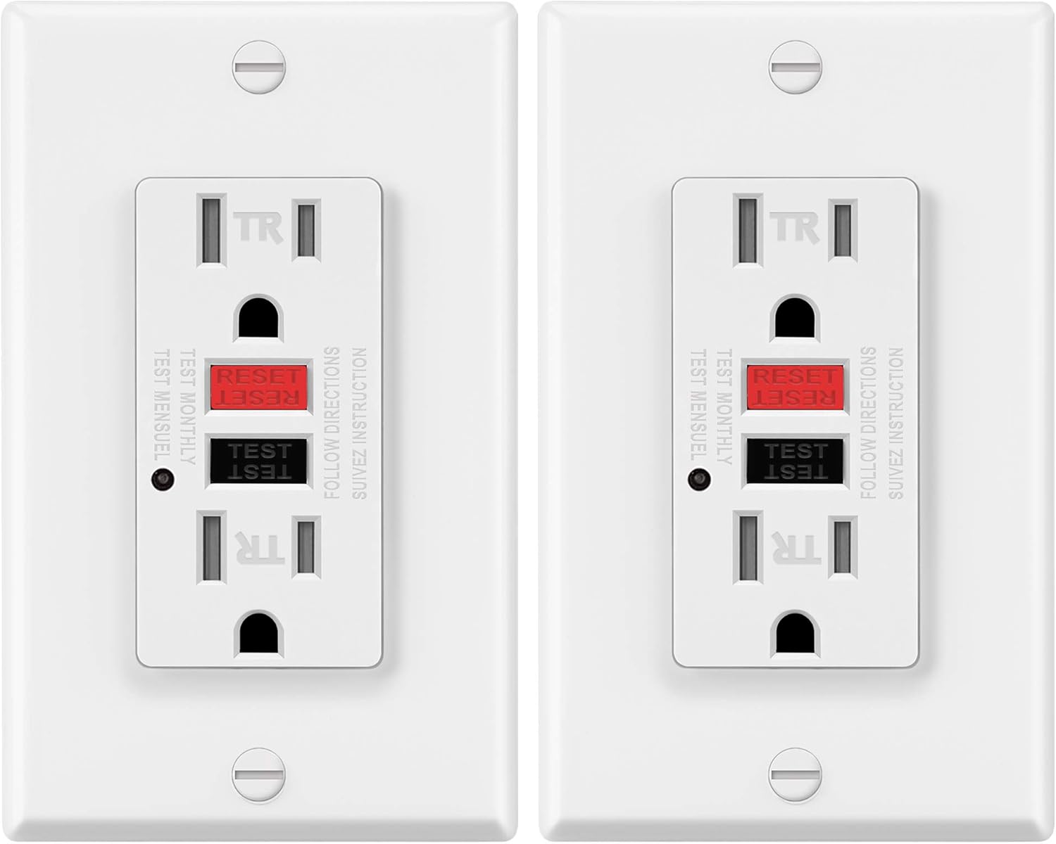 2 Pack - ELECTECK 15A/125V Tamper Resistant GFCI Outlet, Decor Receptacle with LED Indicator, Decorator Wall Plate and Screws Included, Red Button for Reset and Black for Test, ETL Certified, White: Industrial & Scientific