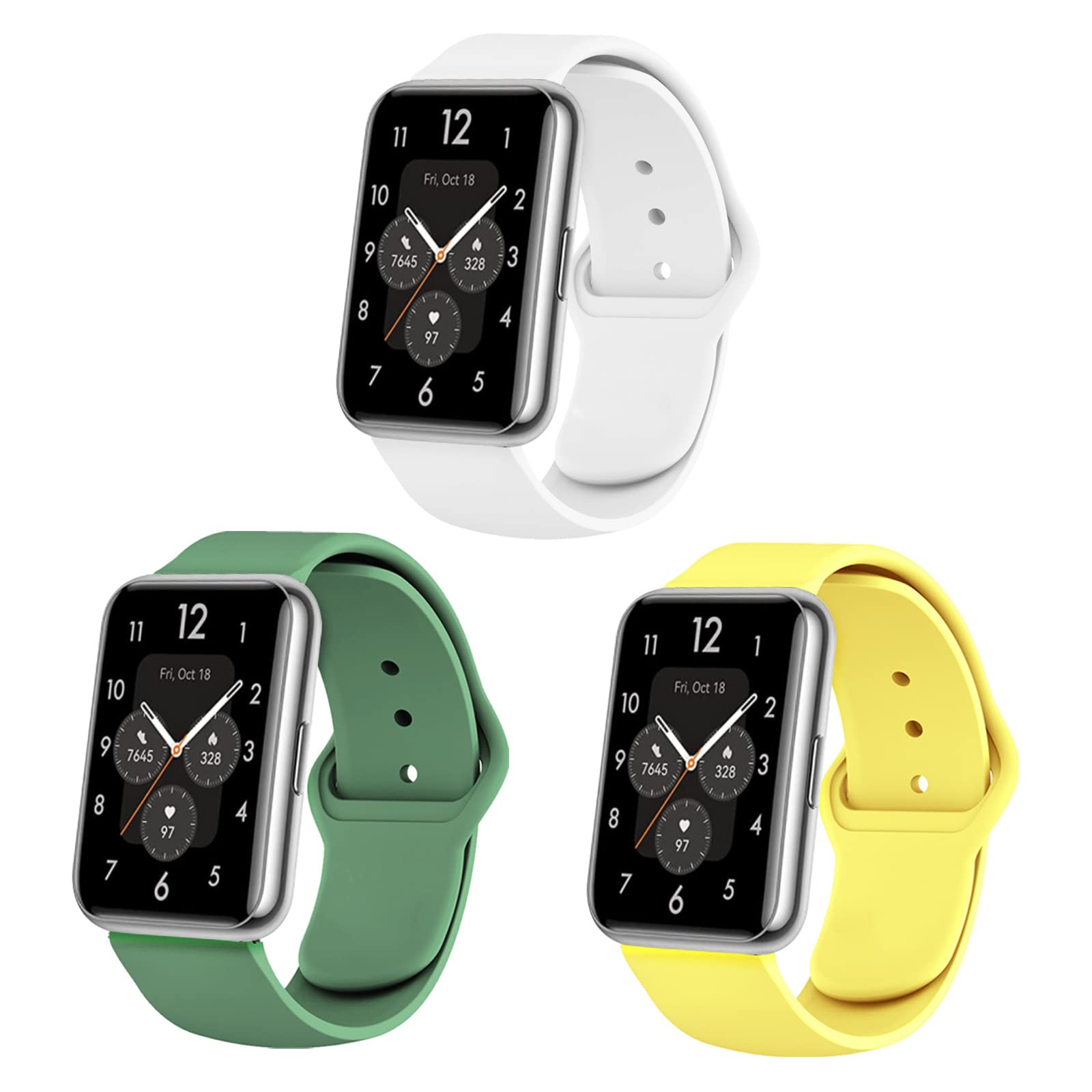 3-piece silicone wristbands for Huawei Watch Fit 2 replacement strap for women men soft pattern flowers sports bracelet compatible with Huawei Watch Fit 2 (B)