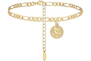 LCHERRY Gold Plated Anklets for Women Dainty Zodiac Constellation Anklet Zodiac Sign Disc Ankle Bracelet 14K Real Gold Plated Anklets for Women Valentine's Day Gifts for Women