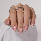 BTArtbox Press On Nails Short Almond Chrome Silver 16 Sizes Dazzling Pink