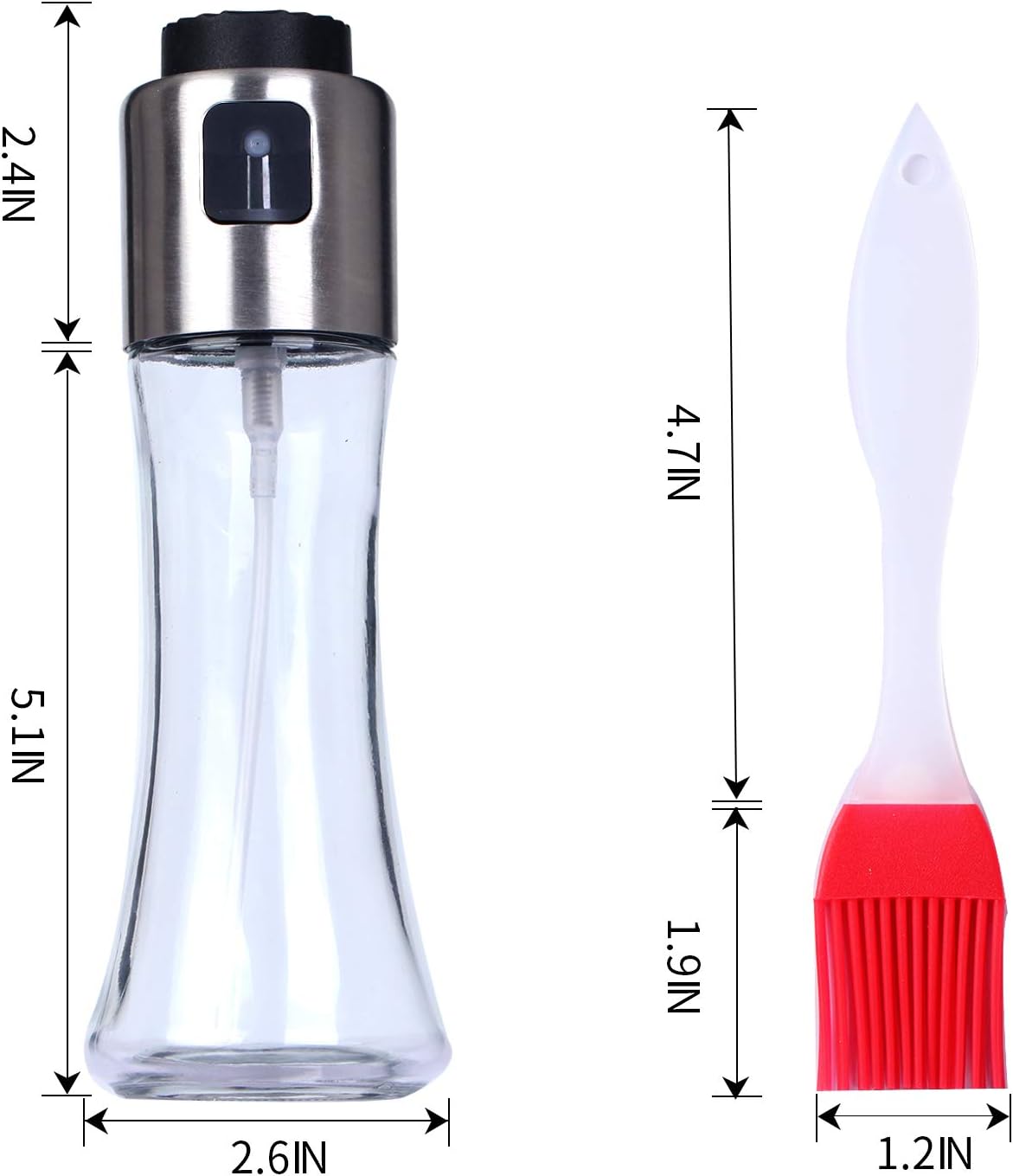 VEHHE Oil Sprayer for Cooking, Olive Oil Spray Bottle Dispenser 180ml/6 fl oz with 3pcs Silicone Brushes for Cooking, Baking, BBQ, Salad, Air Fryer, Roasting: Kitchen & Dining