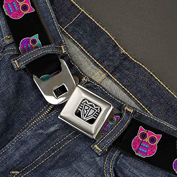 バックルダウンシートベルトベルト フクロウブラック フクシア パープル ターコイズ 幅1 5インチ 長さ24