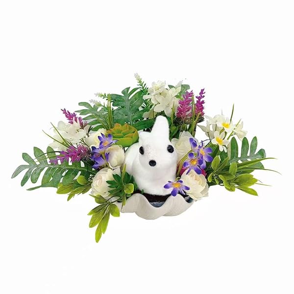 PCALYR 16 INCH ARTIFICIAL EASTER BUNNY FLORAL ARRANGEMENT,...