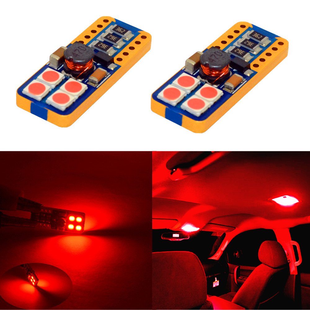 Alla Lighting CAN-BUS Error Free Super Bright T10 Wedge 194 168 2825 175 W5W LED Bulbs - High Power 3030 SMD LED Light Bulbs Lamp Replacement (Pure Red)