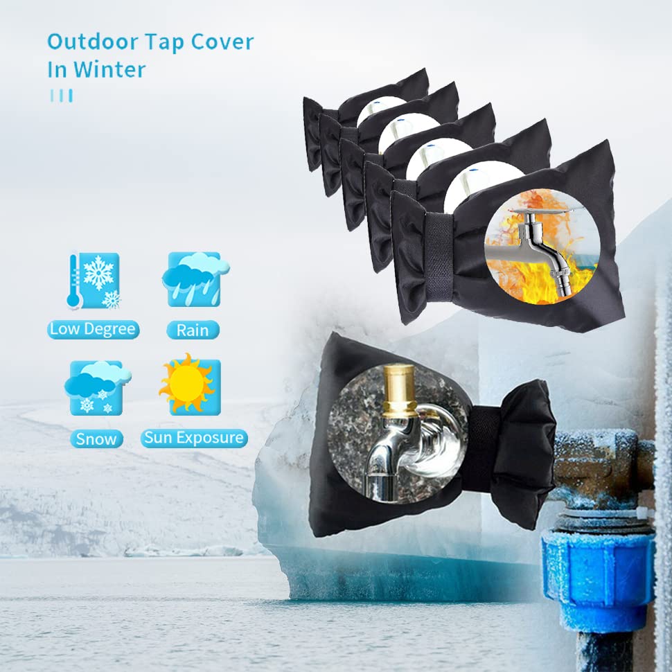 DEKK Faucet Covers for Winter, Faucet Cover and Outside Faucet Cover Freeze Protection, Black Water Pipe Cover for Various Faucets (Black,5PCS)