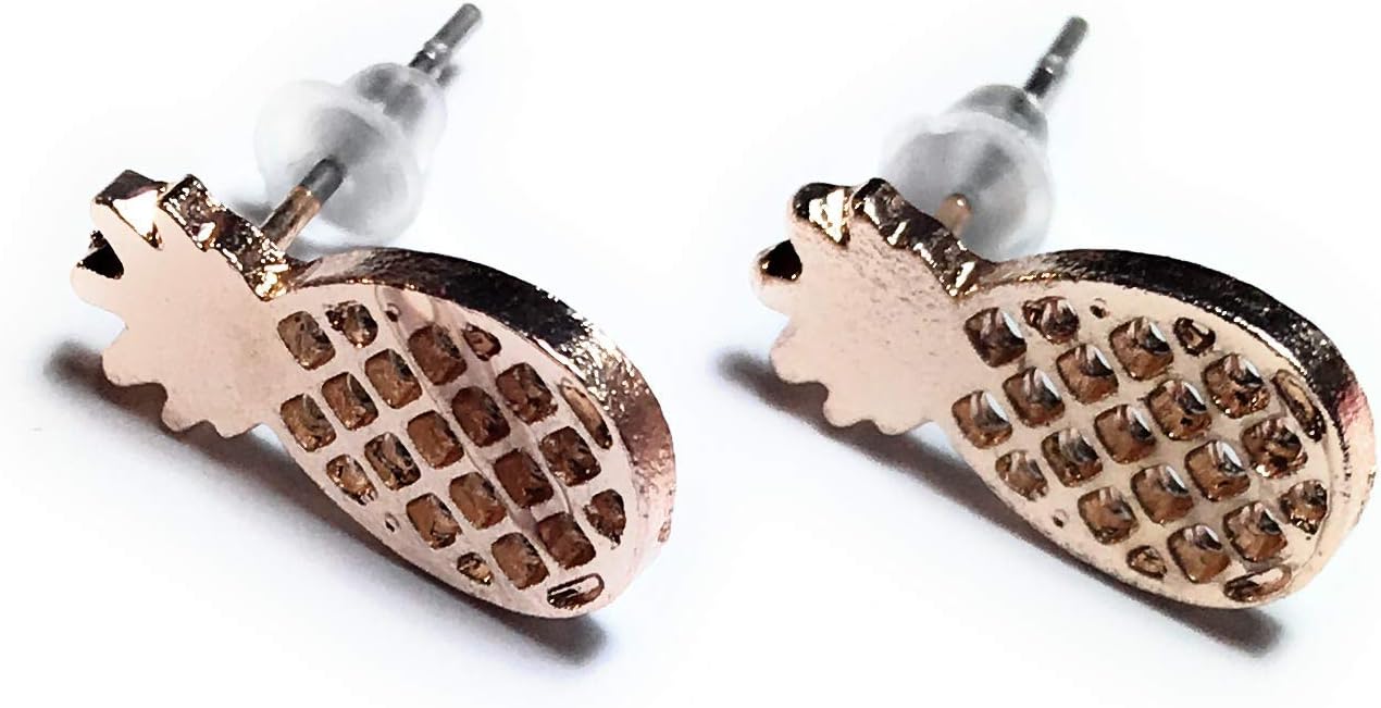 FizzyButton Gifts Rose Gold Plated Pineapple Stud Earrings in Turquoise Gift Box