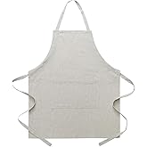 Tobyan Cotton Linen Apron for Women - Adjustable Casual Apron with Pocktes, Great for Florist, Coffee House and Kitchen