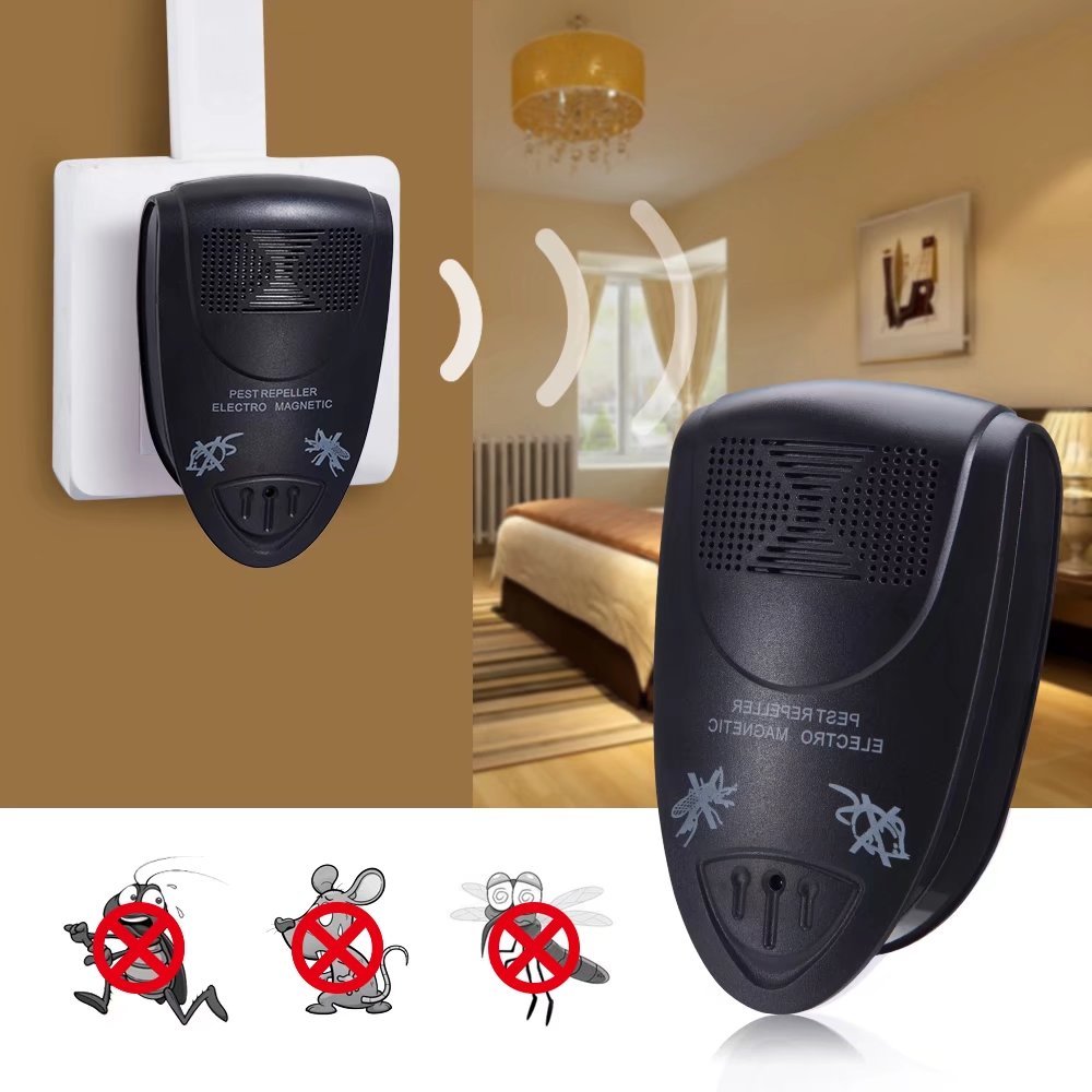 Ultrasonic Pest Repeller, Electromagnetic Pest Repeller Experts New Technology Deterrent Rodents Spiders Bed Bugs Rats Ants Mice Fleas Pet Friendly Device - Black 1 Pack