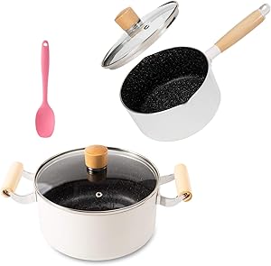 ROCKURWOK Saucepan 1.7-Quart & Nonstick Stock Pot 3.3 Quart, White
