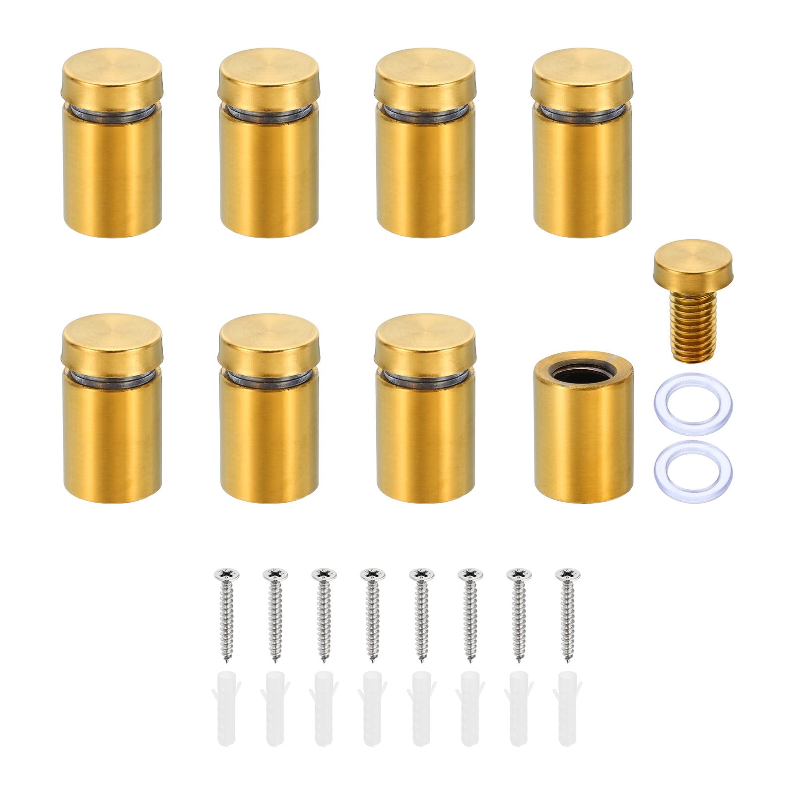 PATIKIL 5/8 x 1 Inch Sign Standoff Screws, 8 Set Stainless Steel Wall Standoff Mounting Hardware Advertising Glass Nail for Hanging Acrylic Picture Frame Acrylic Panel, Gold