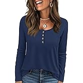 KILISU Womens Long Sleeve Tops Henley Loose Casual T Shirts Fall Women's Clothing Fashion Trendy 2025 White