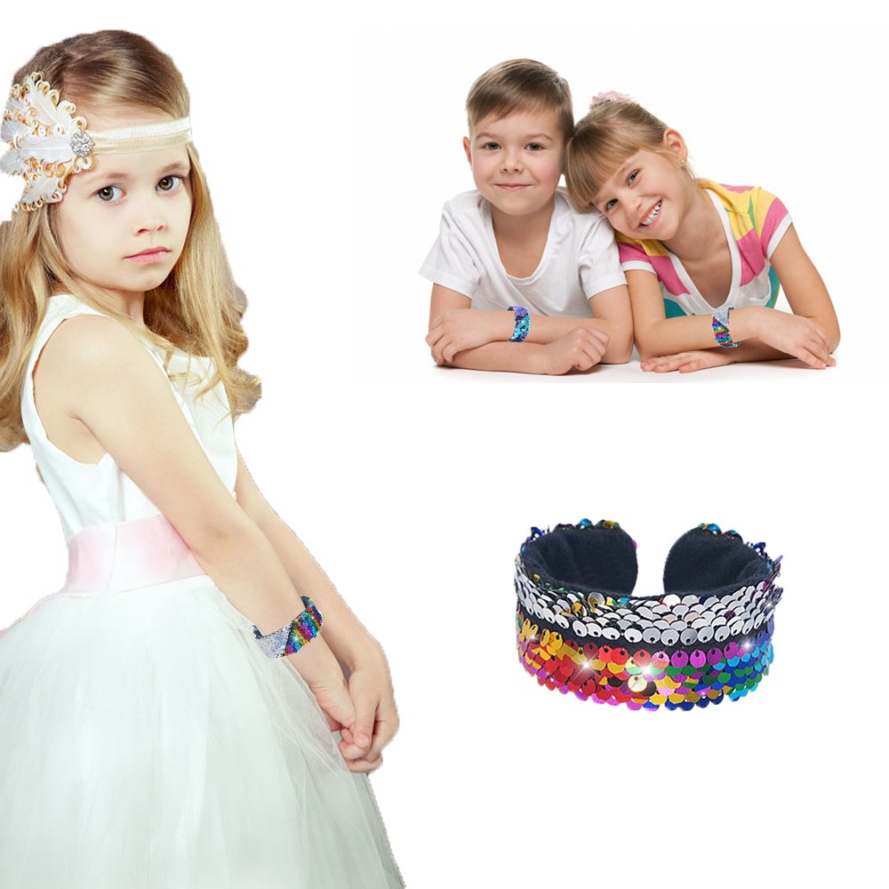 Hyfanda Magic Mermaid Slap Bracelet 12 Pack for Birthday Party Favors Christmas Gifts, Two-color Decorative Reversible Charm Sequins Flip Wristband Bracelet for Kids,Girls,Boys,Women (12PCS)