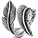 INBLUE Men,Women's Stainless Steel Ring Black Silver Tone Feather Vintage