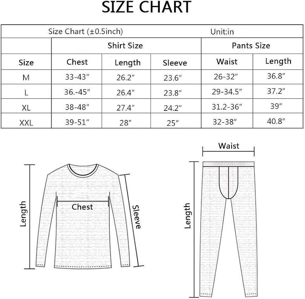 HEROBIKER Mens Thermal Underwear Set Skiing Winter Warm Base Layers Tight Long Johns Top and Bottom Set with Fleece Lined at  Men’s Clothing store