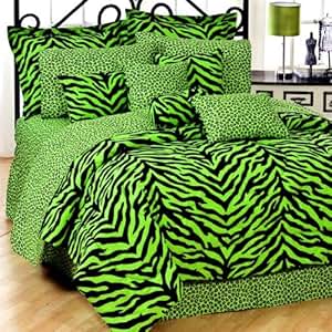 Amazon.com: Lime Green Zebra 6 Pc TWIN Comforter Set and