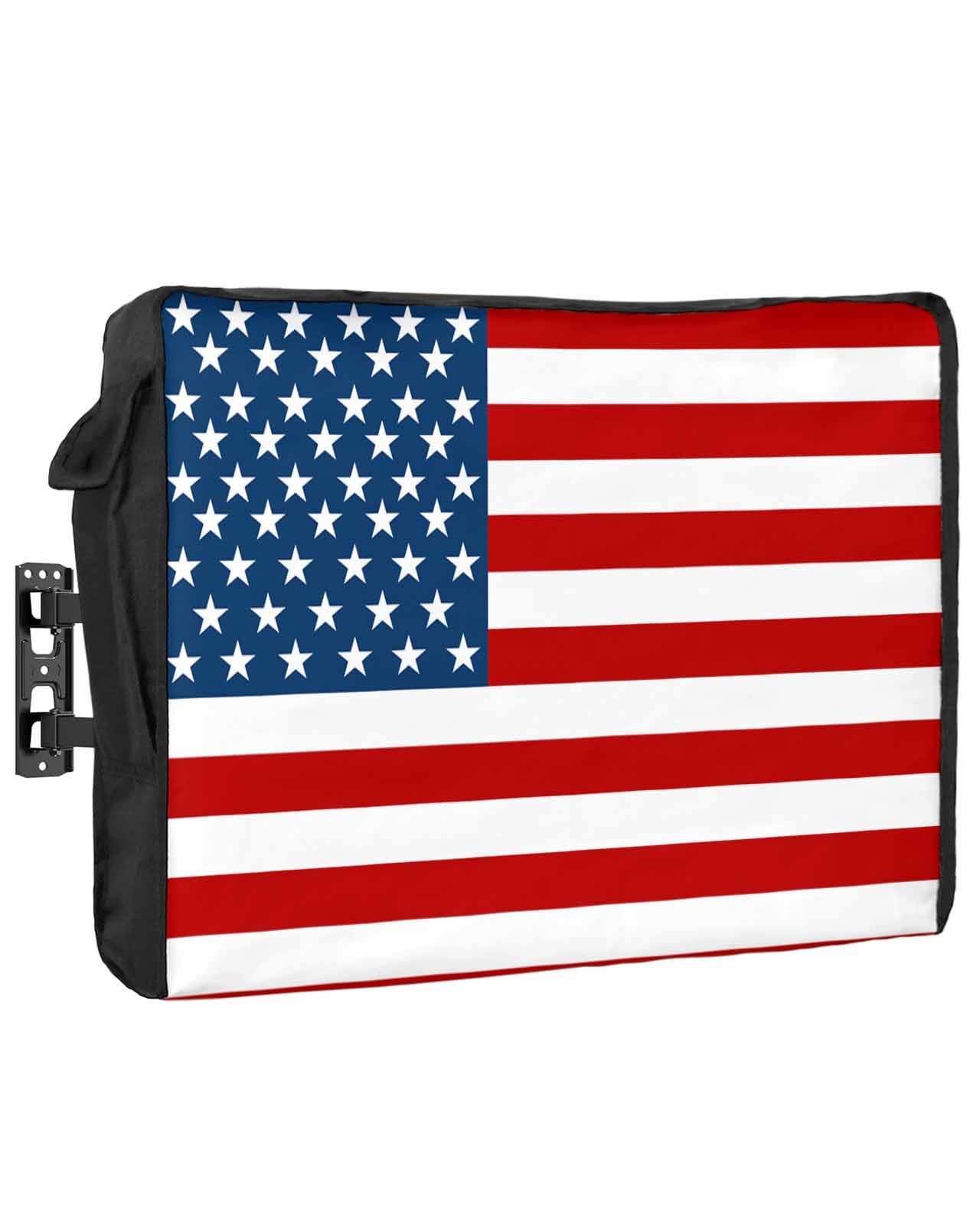 American Flag Outdoor TV Cover 60-65 Inches, Weatherproof & Waterproof, Red Striped Blue Star Outdoor TV Enclosure with Remote Control Pocket Image