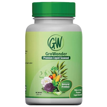 GroWonder Liquid Seaweed Concentrate Fertilizer for Plants with Measuring Cup 50 ml for All Indoor and Outdoor Plants (250 ML)