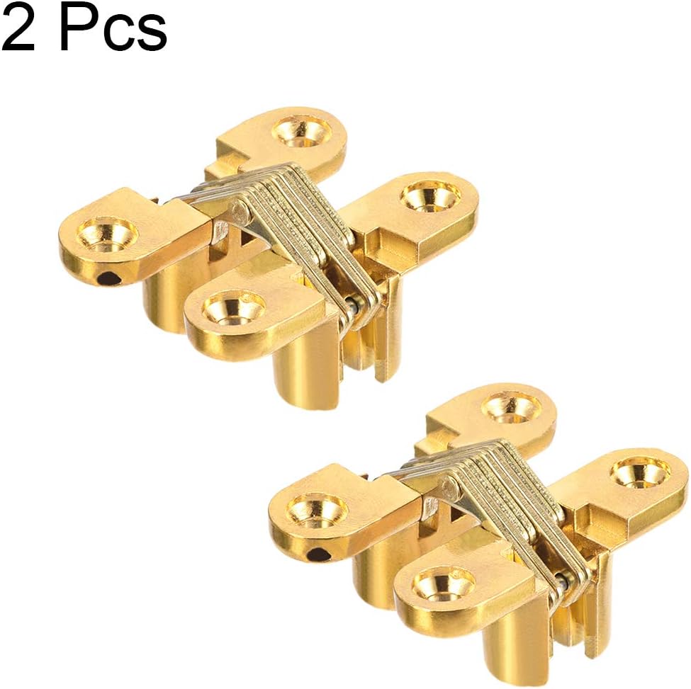 sourcing map 2pcs Invisible Concealed Cross Hinges Wooden Doors, Zinc Alloy, 43 x36x12mm, Golden, 43mm Length,2 pcs - Image 5