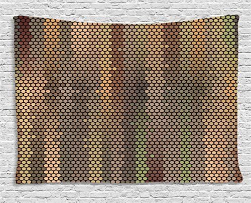 Earth Tones Tapestry, Party Entertainment Theme with Iconic Disco Ball Inspired Pattern Dotted Print, Wall Hanging for Bedroom Living Room Dorm, 60 W X 40 L Inches, Multicolor