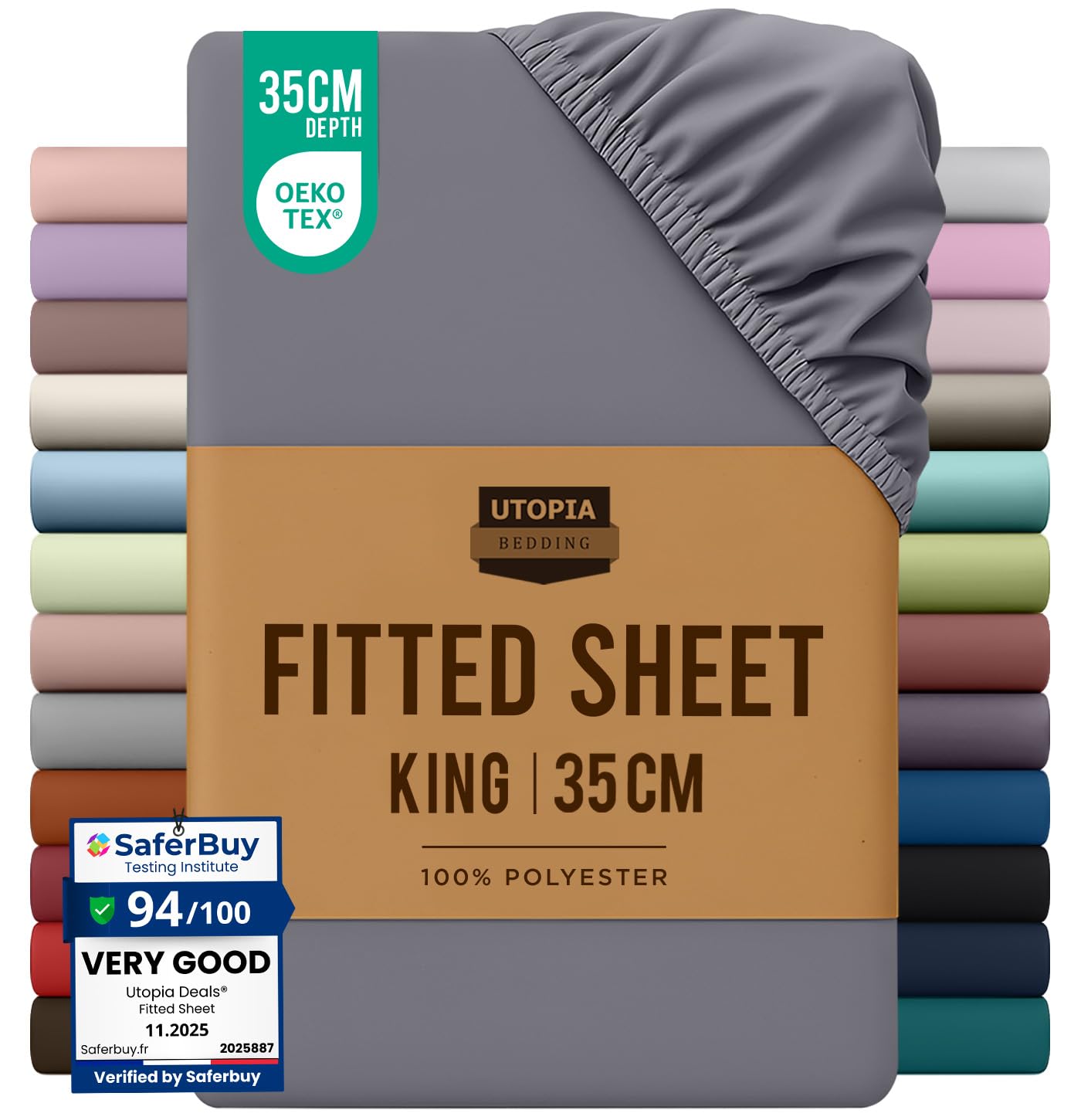 Utopia Bedding Fitted Sheet King, Grey - Deep Pocket 14 inch (35 cm) - Easy Care - OEKO-TEX Certified - Soft Brushed Microfibre Fabric - Shrinkage and Fade Resistant - Bottom Sheet