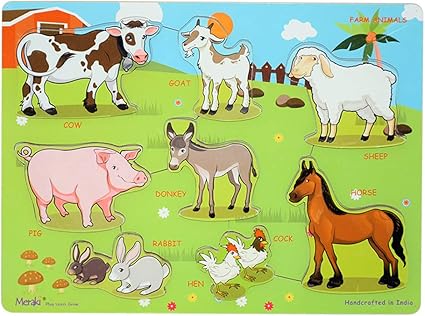 Meraki Chunky Wooden Farm Animals Puzzle, for 2+ Age Group, Non-Toxic