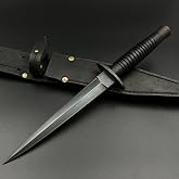 UMA Sports Commando Dagger Knife - 12 Inch Black Tactical Fixed Blade Knife with Leather Sheath