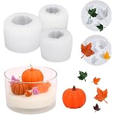 HUAKENER 5 Pack Pumpkin Candle Molds, 3D Pumpkin Silicone Mold | Pumpkin+Maple Leaf Design, Silicone Candle Molds for Candle, Epoxy Resin Casting, Halloween Thanksgiving Home Decor