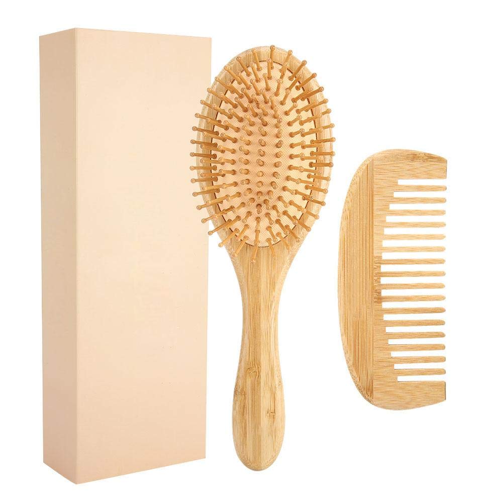 2pcs Comb Set, Natural Bamboo Wooden Massage Hair Brush Comb Anti-Static Head Scalp Massage Bamboo Hairdressing Comb, Improve Hair Growth, Prevent Hair Loss(Comb Set)