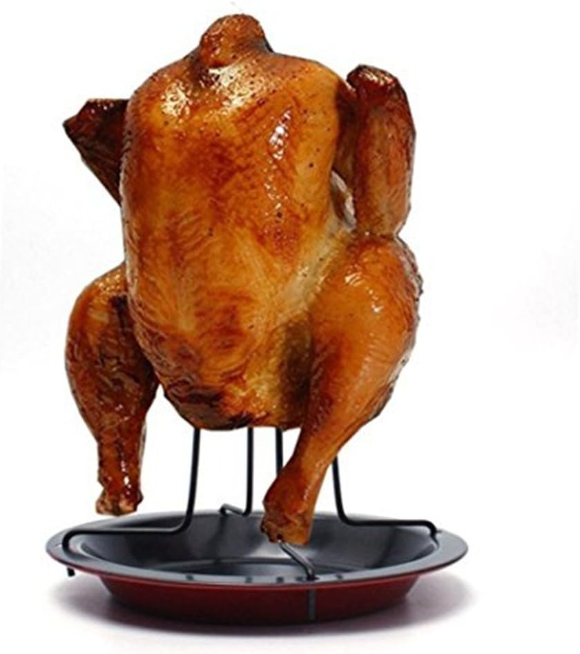 Hacoly Non-Stick Chicken Roaster Rack Stand Carbon-Steel Vertical Chicken Holder Thickened Grilling Baking Cooking Pans BBQ Accessories Tool - 19 * 17cm