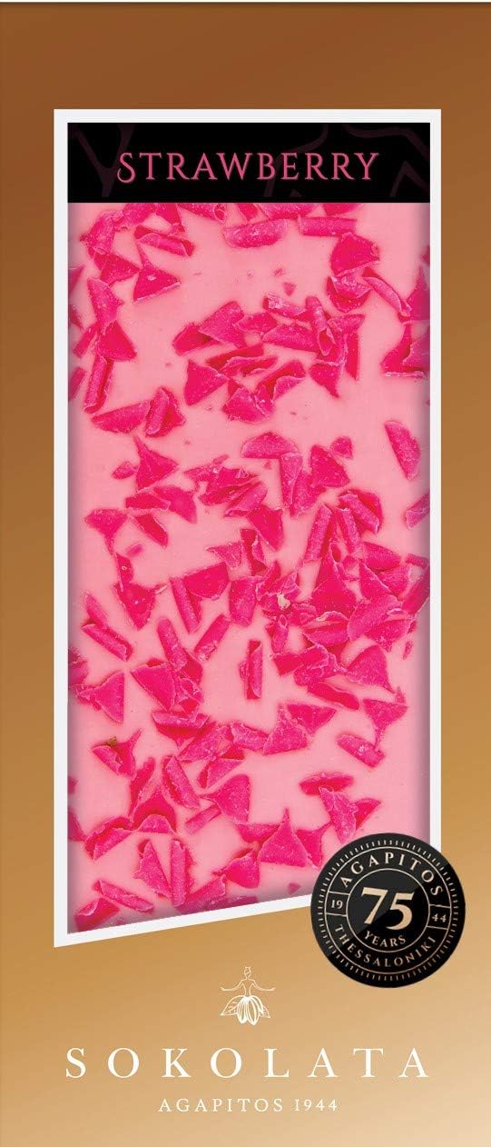 Sokolata Agapitos Strawberry Flavoured White Chocolate Bar, 100 g (Pack of 3)